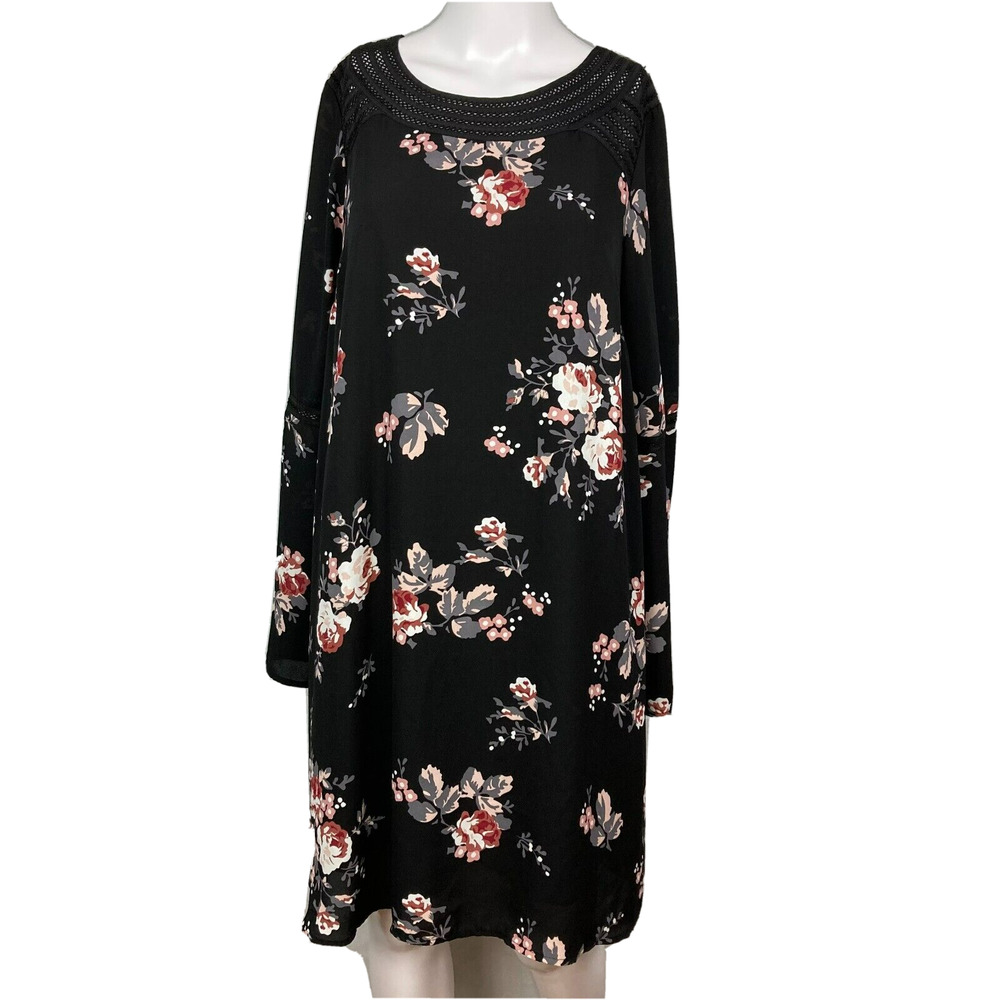 Isabel Maternity Dress Womens Sz‎ S Black White Floral Bell Sleeve Shift Lined